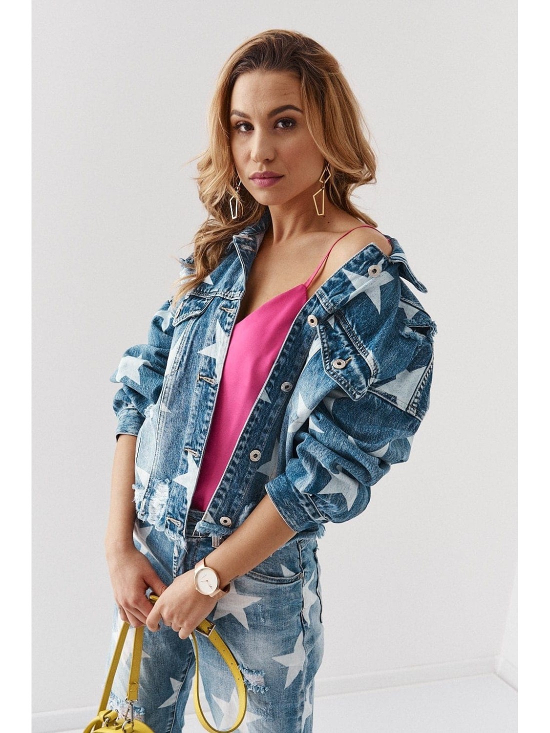 Jacheta largi din denim cu stelute 5535 - Magazin online - Boutique